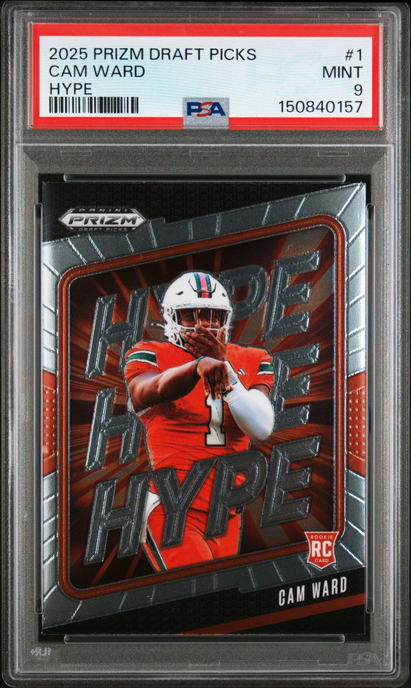 Graded 2025 Panini Prizm Draft Picks Cam Ward #1 Hype Rookie RC Football Card PSA 9 Mint (ONLINE ORDER ONLY)