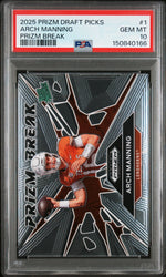 Graded 2025 Panini Prizm Draft Picks Arch Manning #1 Prizm Break Rookie RC Football Card PSA 10 Gem Mint (ONLINE ORDER ONLY)