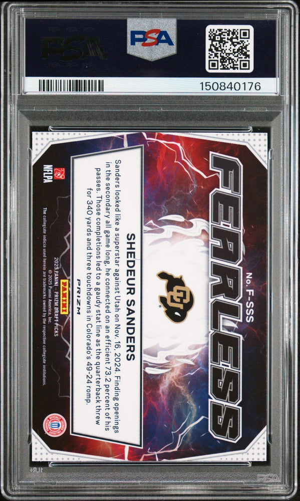 Graded 2025 Panini Prizm Draft Picks Shedeur Sanders #FSSS Fearless Green Rookie RC Football Card PSA 10 Gem Mint (ONLINE ORDER ONLY)
