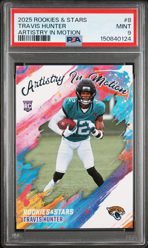 Graded 2025 Panini Rookies & Stars Travis Hunter #8 Artistry in Motion Rookie RC Football Card PSA 9 Mint (ONLINE ORDER ONLY)