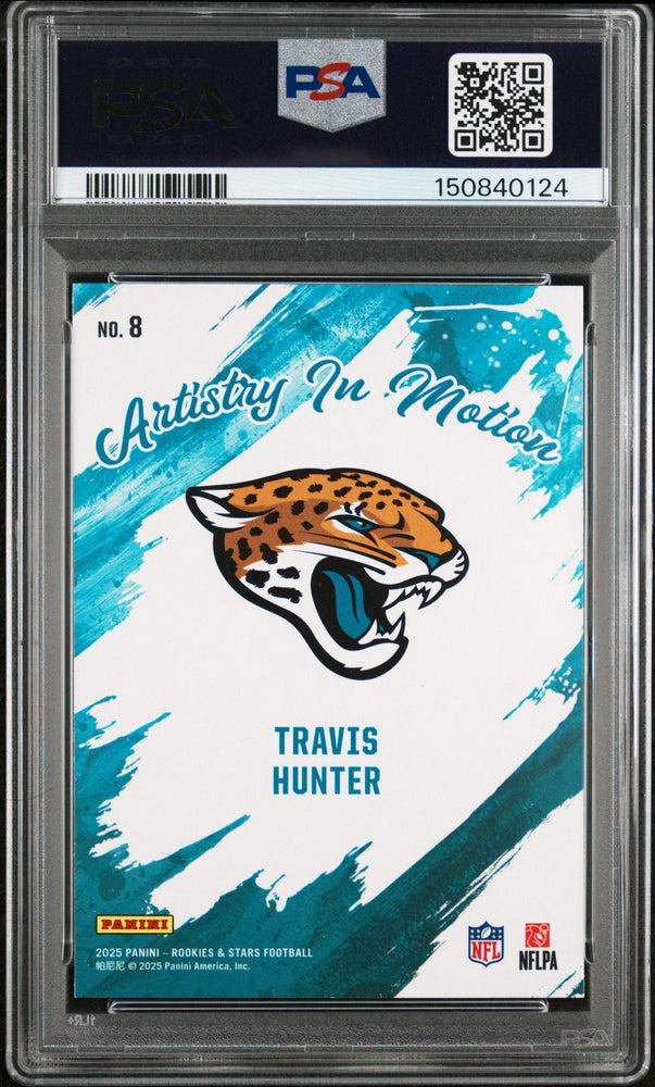 Graded 2025 Panini Rookies & Stars Travis Hunter #8 Artistry in Motion Rookie RC Football Card PSA 9 Mint (ONLINE ORDER ONLY)