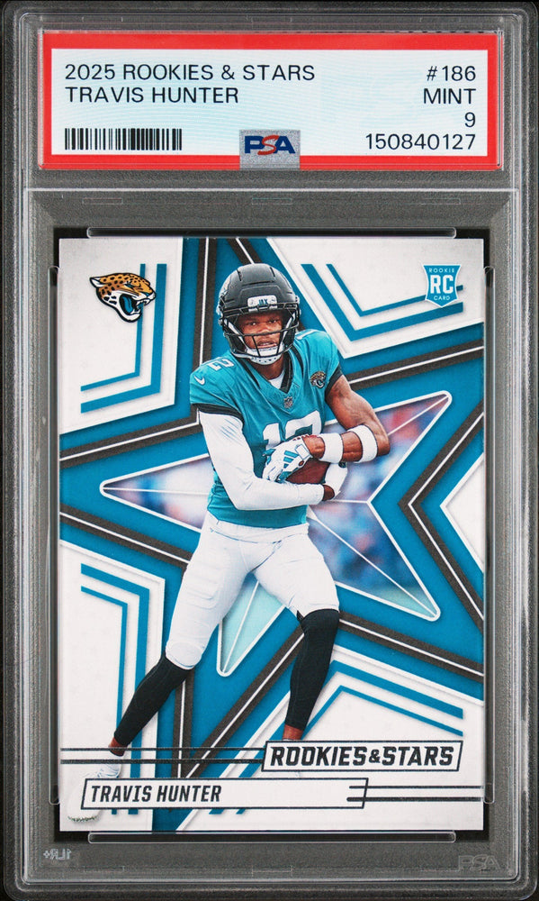 Graded 2025 Panini Rookies & Stars Travis Hunter #186 Rookie RC Football Card PSA 9 Mint (ONLINE ORDER ONLY)