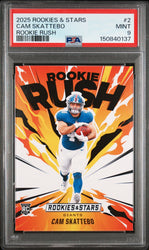 Graded 2025 Panini Rookies & Stars Cam Skattebo #2 Rookie Rush Rookie RC Football Card PSA 9 Mint (ONLINE ORDER ONLY)