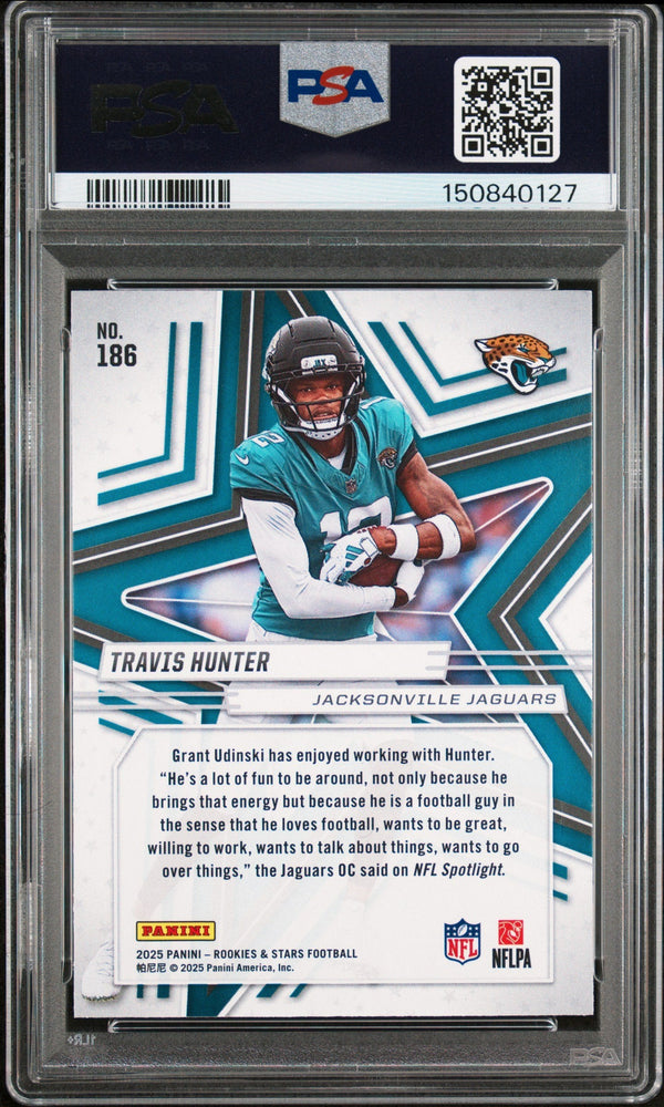 Graded 2025 Panini Rookies & Stars Travis Hunter #186 Rookie RC Football Card PSA 9 Mint (ONLINE ORDER ONLY)
