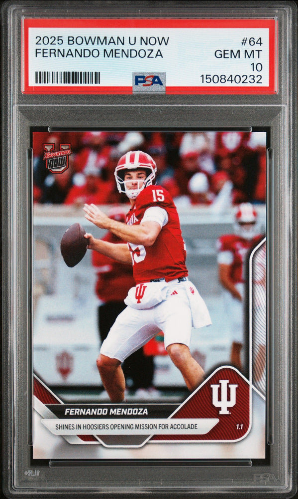 Graded 2025 Topps Bowman U Now Fernando Mendoza #64 Rookie RC Football Card PSA 10 Gem Mint (ONLINE ORDER ONLY)