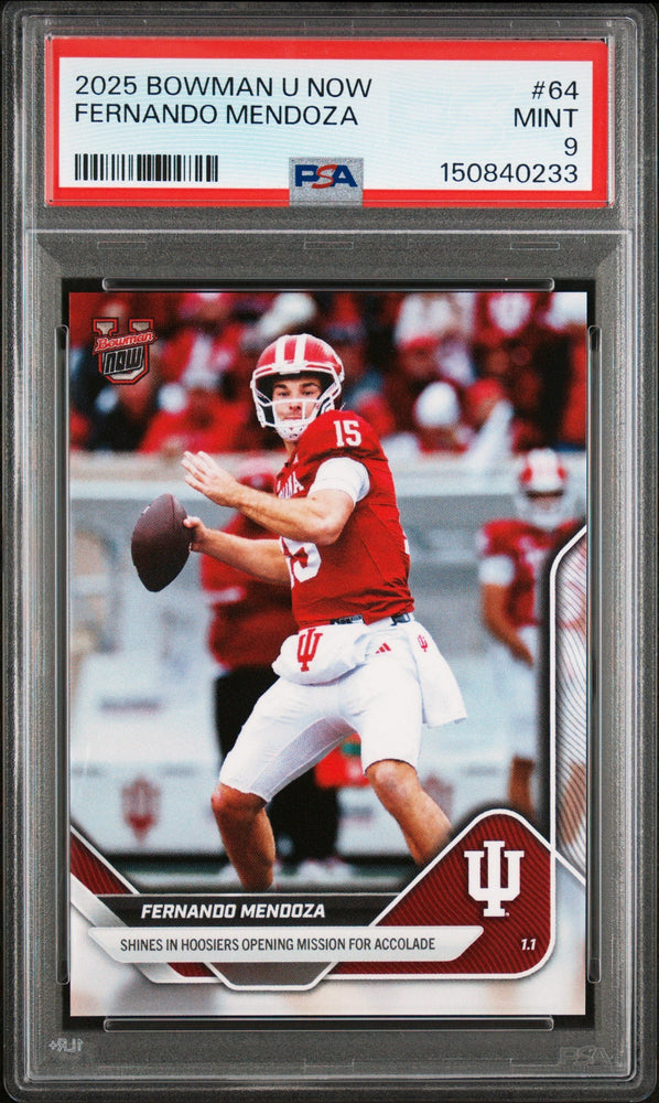 Graded 2025 Topps Bowman U Now Fernando Mendoza #64 Rookie RC Football Card PSA 9 Mint (ONLINE ORDER ONLY)