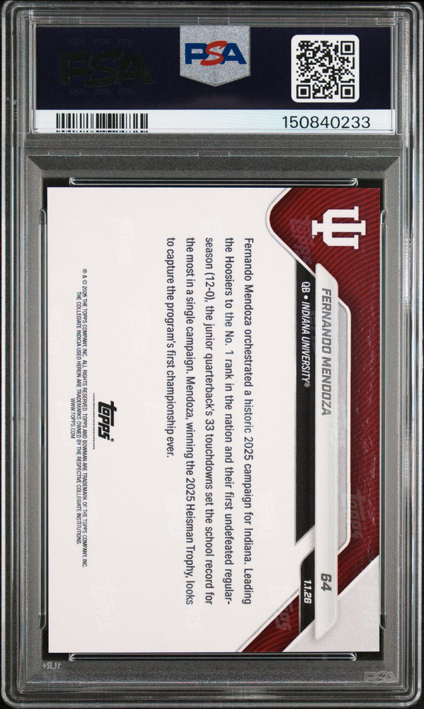 Graded 2025 Topps Bowman U Now Fernando Mendoza #64 Rookie RC Football Card PSA 9 Mint (ONLINE ORDER ONLY)