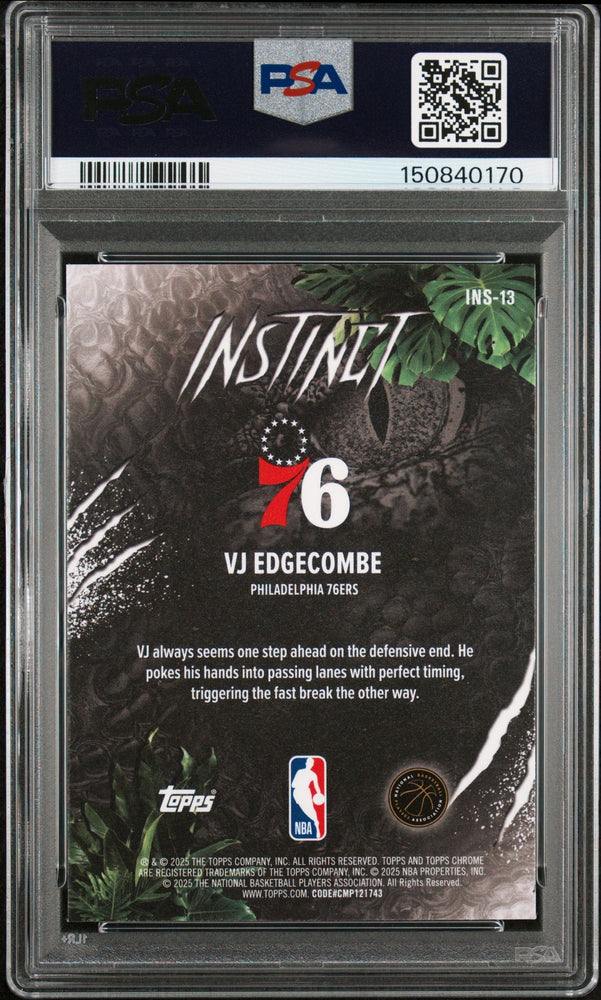 Graded 2025 Topps Chrome VJ Edgecombe #INS13 Instinct Rookie RC Basketball Card PSA 9 Mint (ONLINE ORDER ONLY)