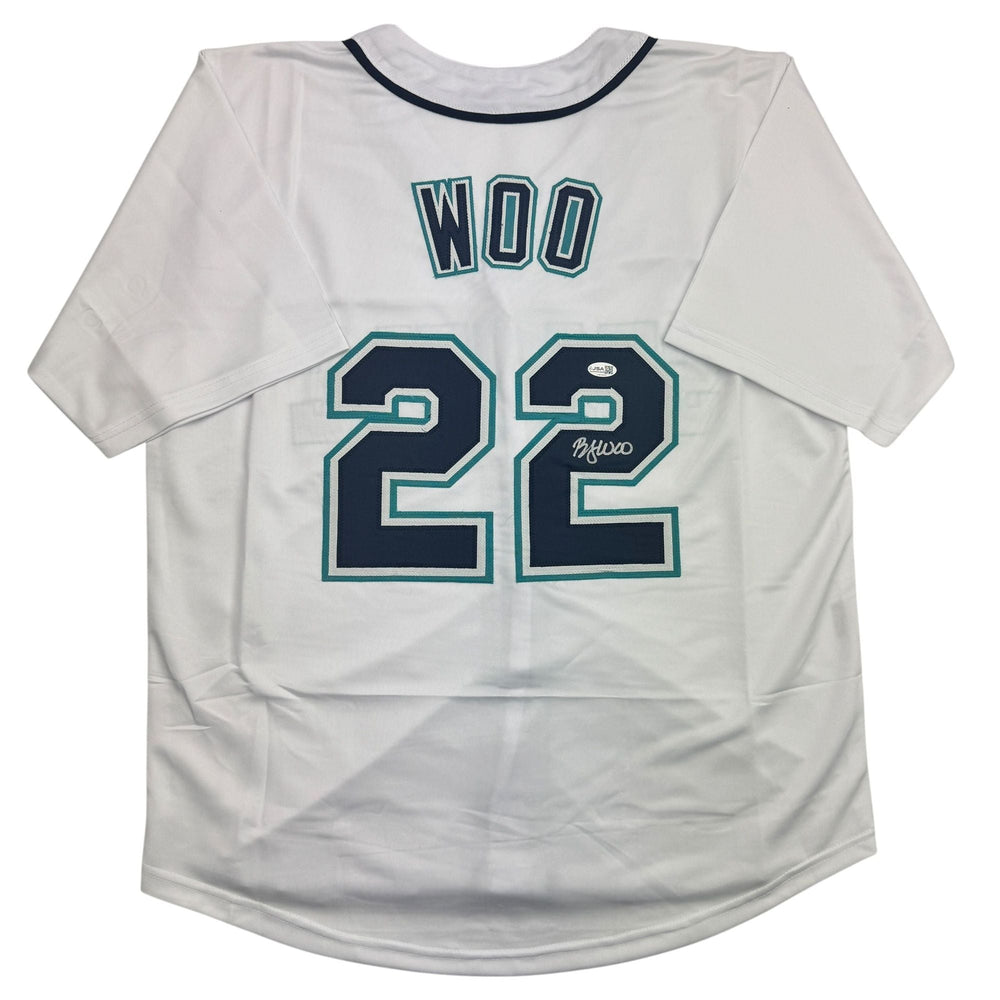 Autographed/Signed Bryan Woo Seattle White Baseball Jersey JSA COA (ONLINE ORDER ONLY)
