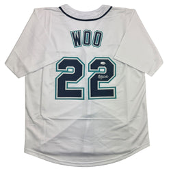 Autographed/Signed Bryan Woo Seattle White Baseball Jersey JSA COA (ONLINE ORDER ONLY)