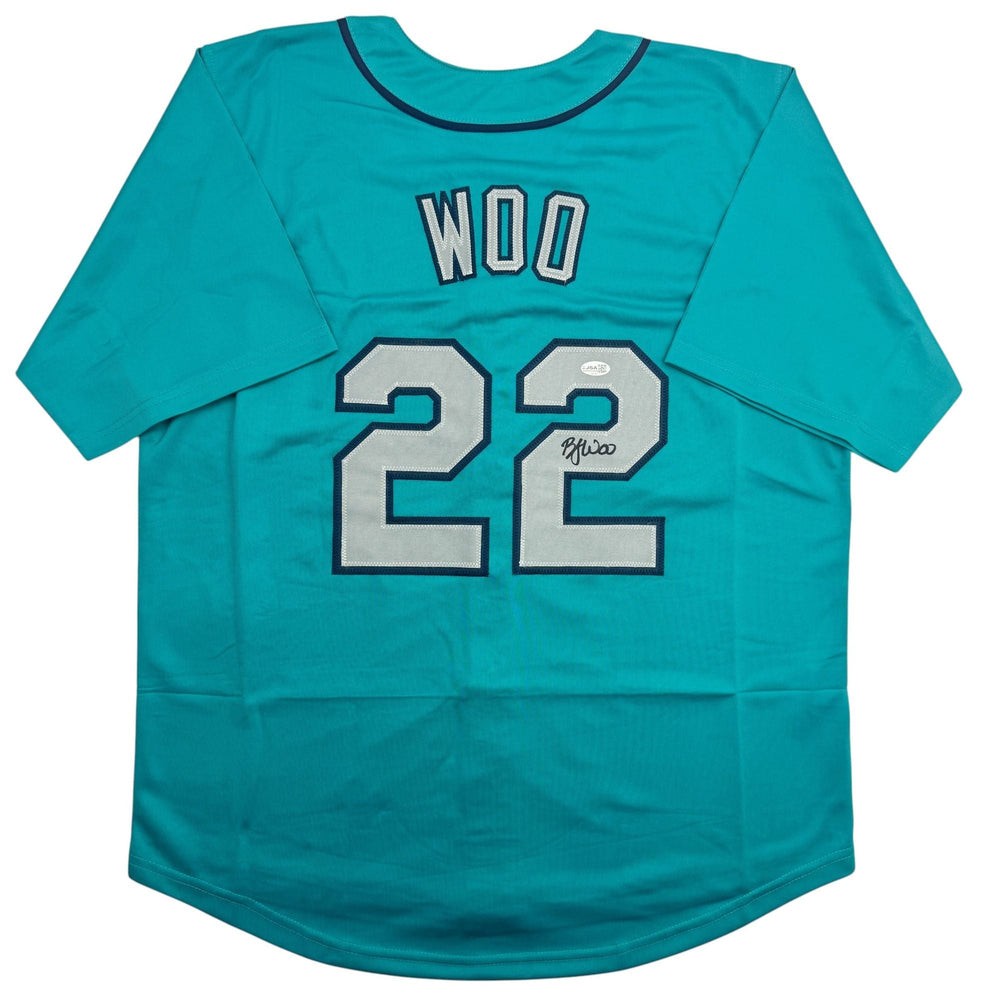 Autographed/Signed Bryan Woo Seattle Teal Baseball Jersey JSA COA (ONLINE ORDER ONLY)