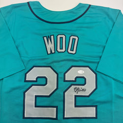 Autographed/Signed Bryan Woo Seattle Teal Baseball Jersey JSA COA (ONLINE ORDER ONLY)