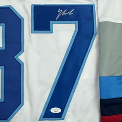 Autographed/Signed Yanni Gourde Seattle White Hockey Jersey JSA COA (ONLINE ORDER ONLY)