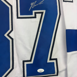 Autographed/Signed Yanni Gourde Tampa Bay White Hockey Jersey JSA COA (ONLINE ORDER ONLY)