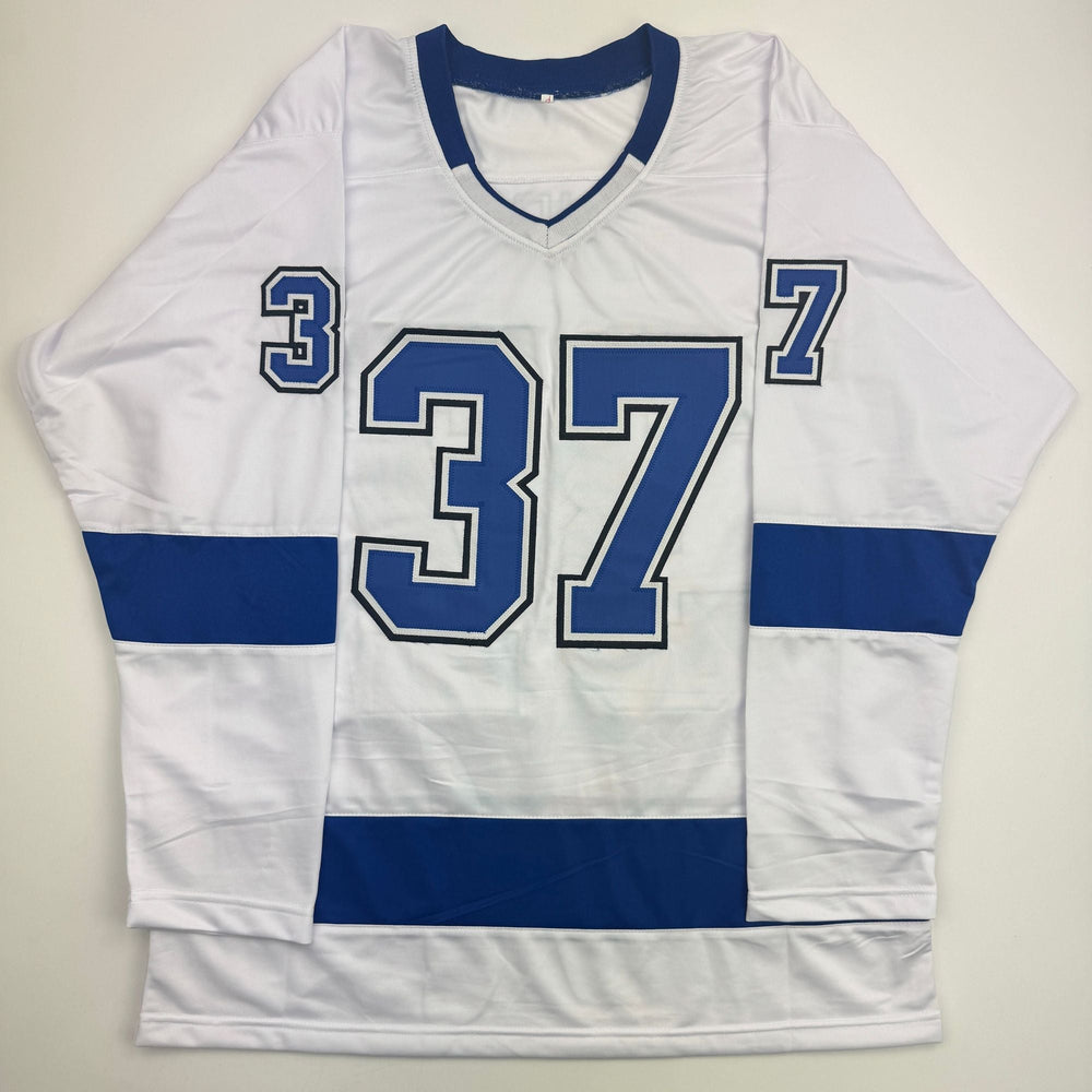 Autographed/Signed Yanni Gourde Tampa Bay White Hockey Jersey JSA COA (ONLINE ORDER ONLY)