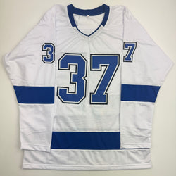Autographed/Signed Yanni Gourde Tampa Bay White Hockey Jersey JSA COA (ONLINE ORDER ONLY)