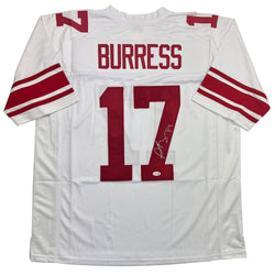 Autographed/Signed Plaxico Burress New York White Football Jersey JSA COA (ONLINE ORDER ONLY)