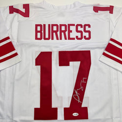 Autographed/Signed Plaxico Burress New York White Football Jersey JSA COA (ONLINE ORDER ONLY)
