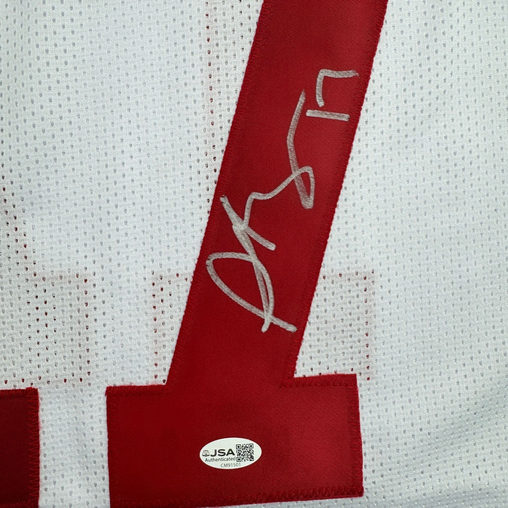 Autographed/Signed Plaxico Burress New York White Football Jersey JSA COA (ONLINE ORDER ONLY)