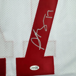 Autographed/Signed Plaxico Burress New York White Football Jersey JSA COA (ONLINE ORDER ONLY)