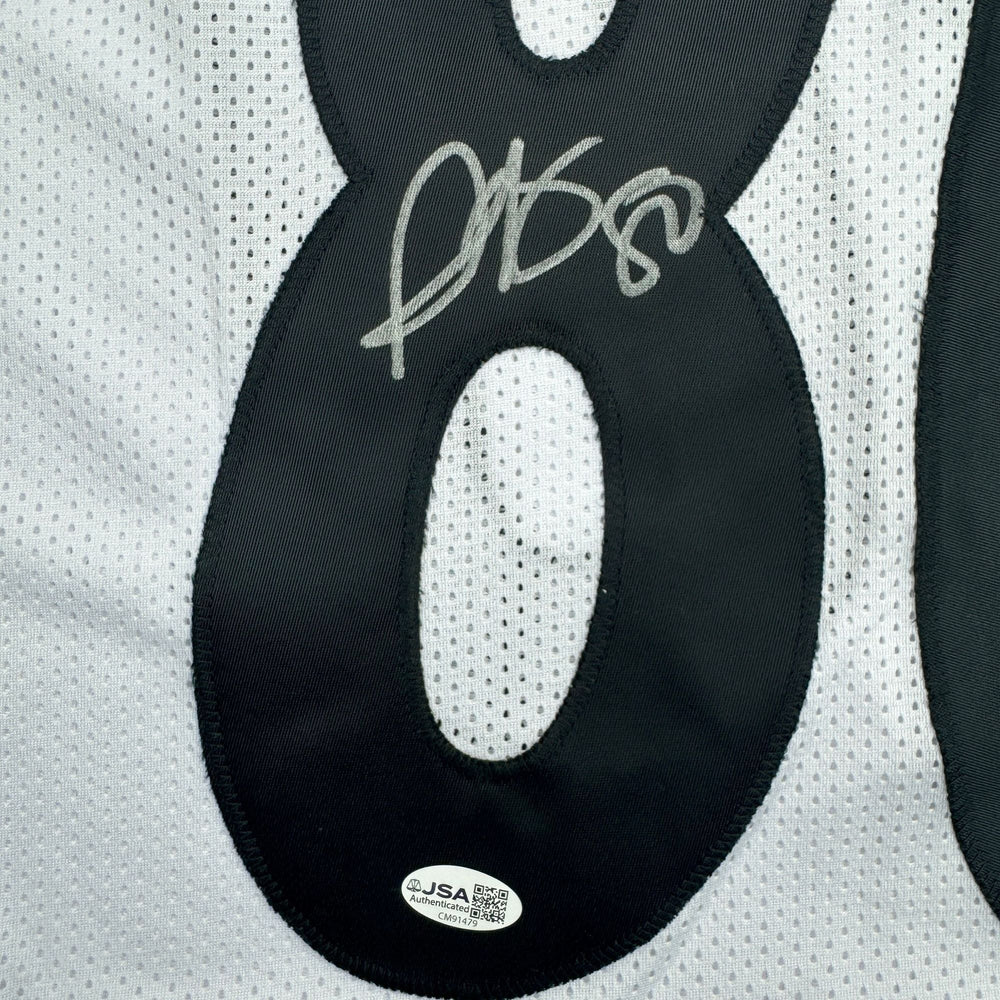 Autographed/Signed Plaxico Burress Pittsburgh White Football Jersey JSA COA (ONLINE ORDER ONLY)