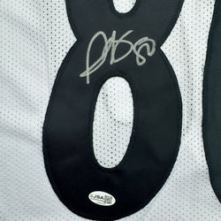 Autographed/Signed Plaxico Burress Pittsburgh White Football Jersey JSA COA (ONLINE ORDER ONLY)