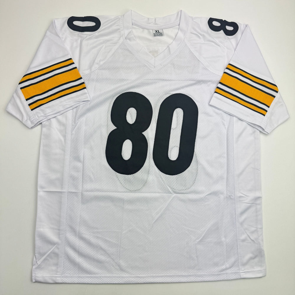 Autographed/Signed Plaxico Burress Pittsburgh White Football Jersey JSA COA (ONLINE ORDER ONLY)