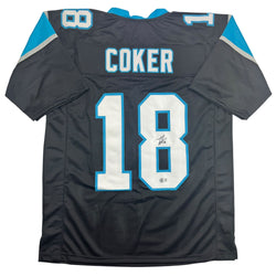 Autographed/Signed Jalen Coker Carolina Black Football Jersey Beckett BAS COA (ONLINE ORDER ONLY)