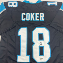 Autographed/Signed Jalen Coker Carolina Black Football Jersey Beckett BAS COA (ONLINE ORDER ONLY)