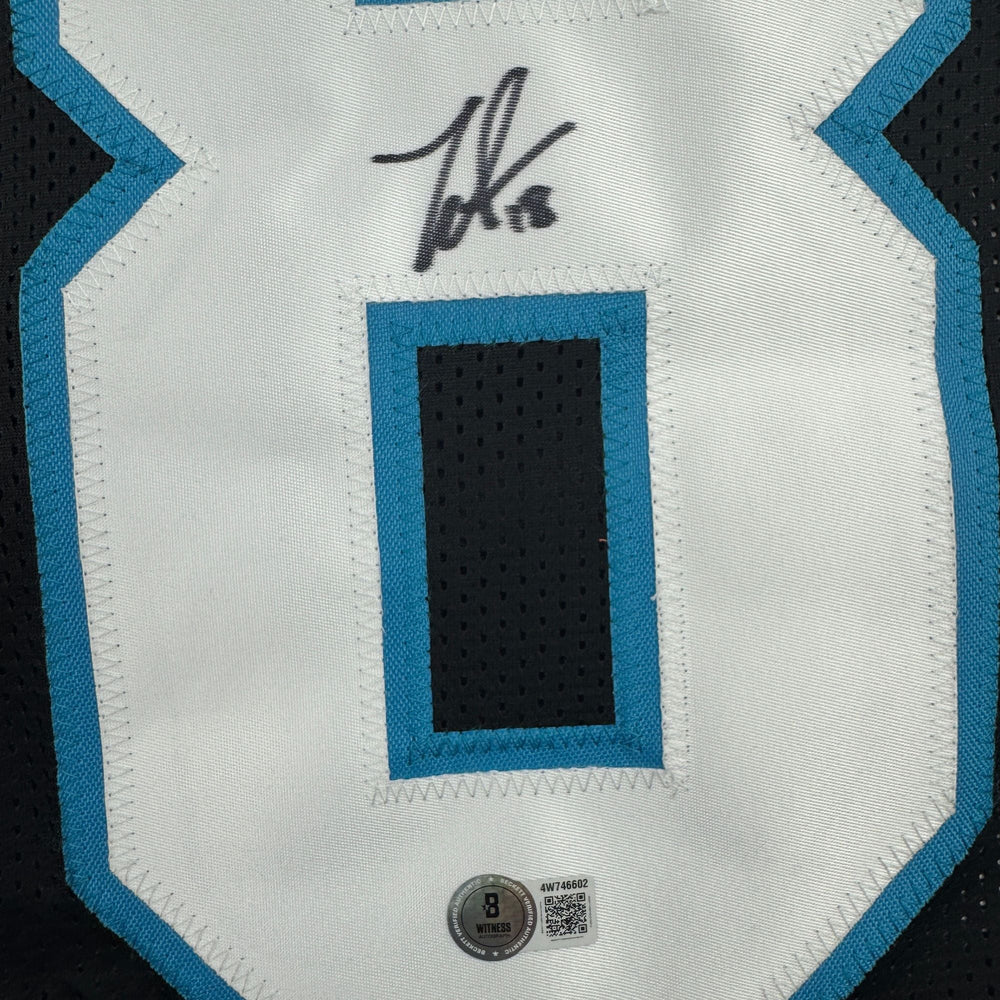 Autographed/Signed Jalen Coker Carolina Black Football Jersey Beckett BAS COA (ONLINE ORDER ONLY)