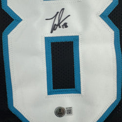 Autographed/Signed Jalen Coker Carolina Black Football Jersey Beckett BAS COA (ONLINE ORDER ONLY)