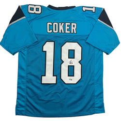 Autographed/Signed Jalen Coker Carolina Blue Football Jersey Beckett BAS COA (ONLINE ORDER ONLY)