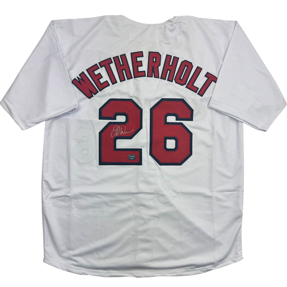 Autographed/Signed J.J. JJ Wetherholt St. Louis White Baseball Jersey LCG Prova COA (ONLINE ORDER ONLY)