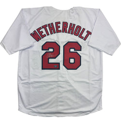 Autographed/Signed J.J. JJ Wetherholt St. Louis White Baseball Jersey LCG Prova COA (ONLINE ORDER ONLY)