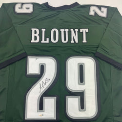Autographed/Signed LeGarrette Blount Philadelphia Green Football Jersey JSA COA (ONLINE ORDER ONLY)