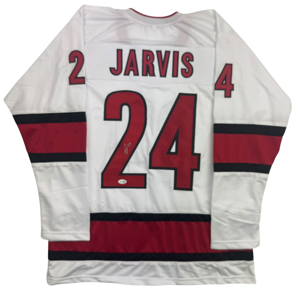 Autographed/Signed Seth Jarvis Carolina White Hockey Jersey JSA COA (ONLINE ORDER ONLY)