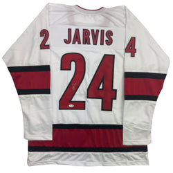 Autographed/Signed Seth Jarvis Carolina White Hockey Jersey JSA COA (ONLINE ORDER ONLY)
