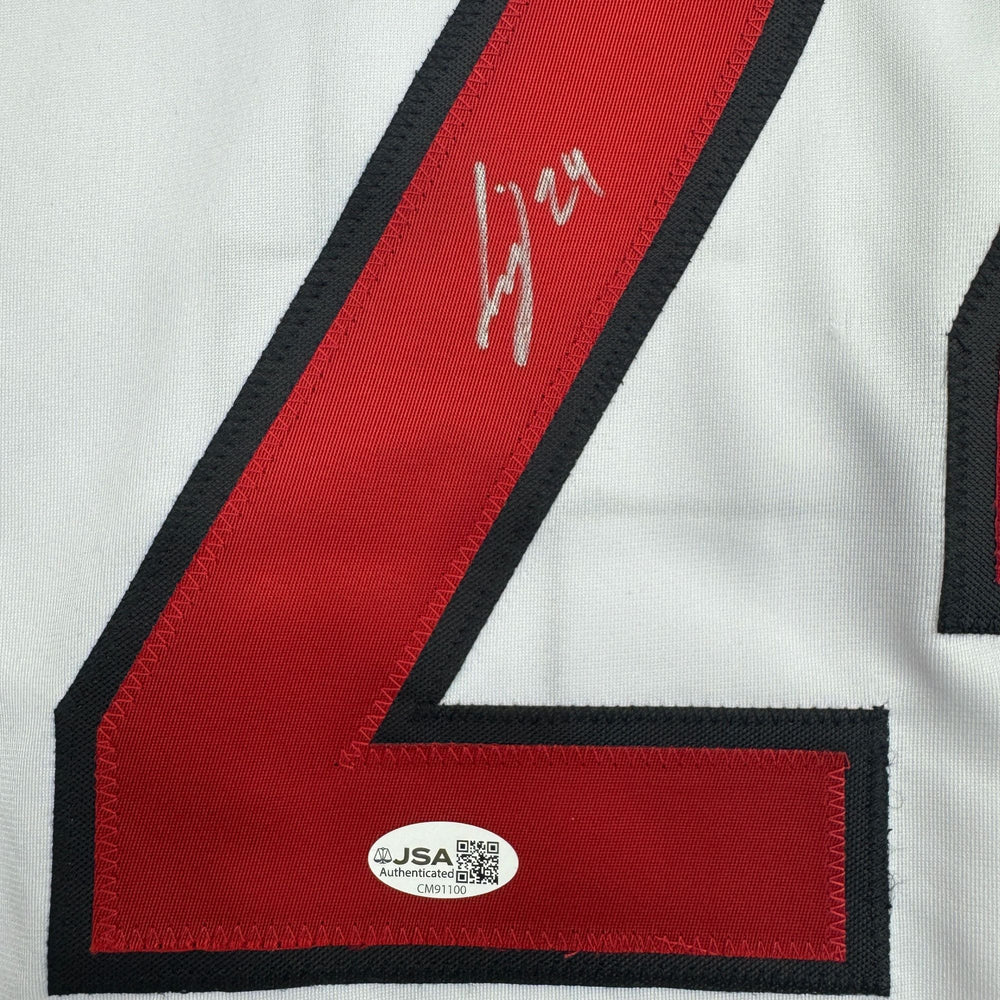 Autographed/Signed Seth Jarvis Carolina White Hockey Jersey JSA COA (ONLINE ORDER ONLY)