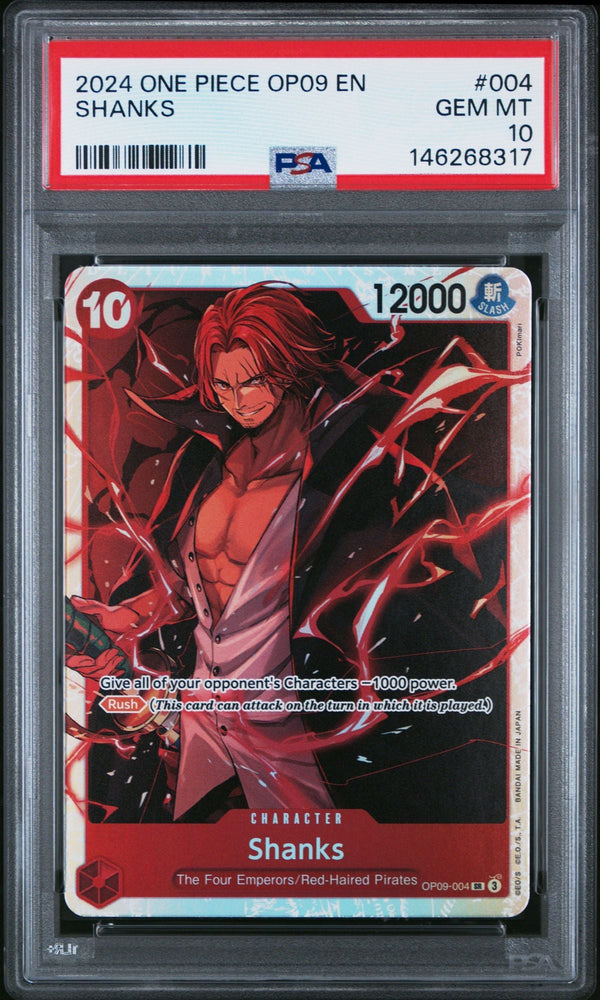 Graded 2024 One Piece Shanks #004 OP09 Trading Card Game PSA 10 Gem Mint (ONLINE ORDER ONLY)