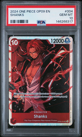 Graded 2024 One Piece Shanks #004 OP09 Trading Card Game PSA 10 Gem Mint (ONLINE ORDER ONLY)