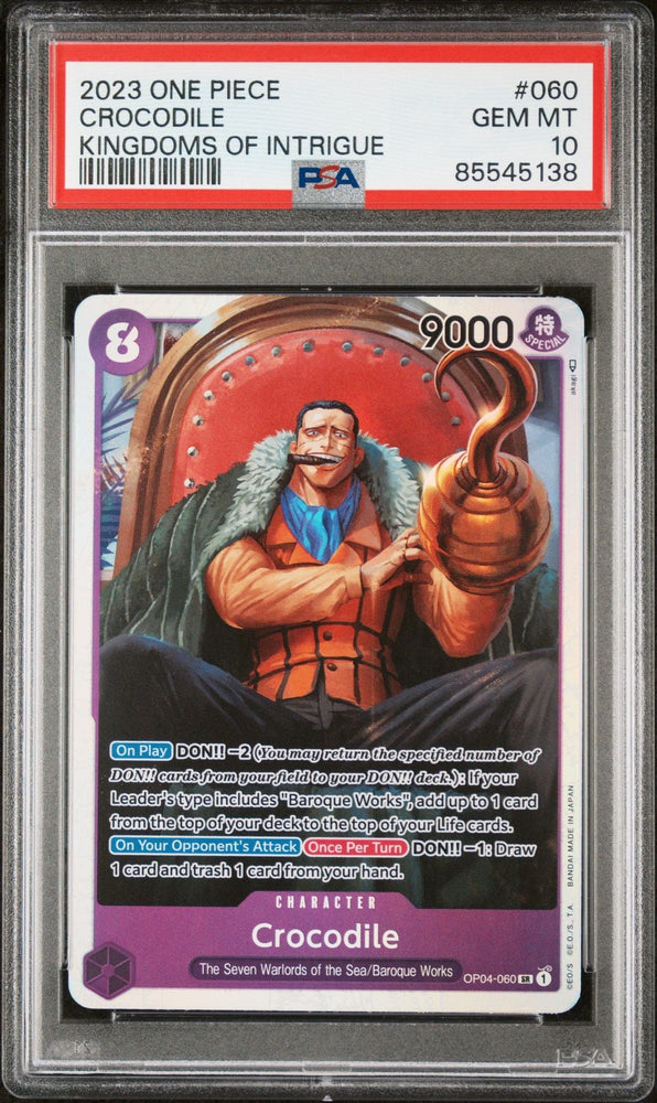 Graded 2023 One Piece Crocodile #060 OP04 Trading Card Game PSA 10 Gem Mint (ONLINE ORDER ONLY)
