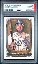 Graded 2024 Topps Allen & Ginter Junior Caminero #92 Rookie RC Baseball Card PSA 10 Gem Mint (ONLINE ORDER ONLY)