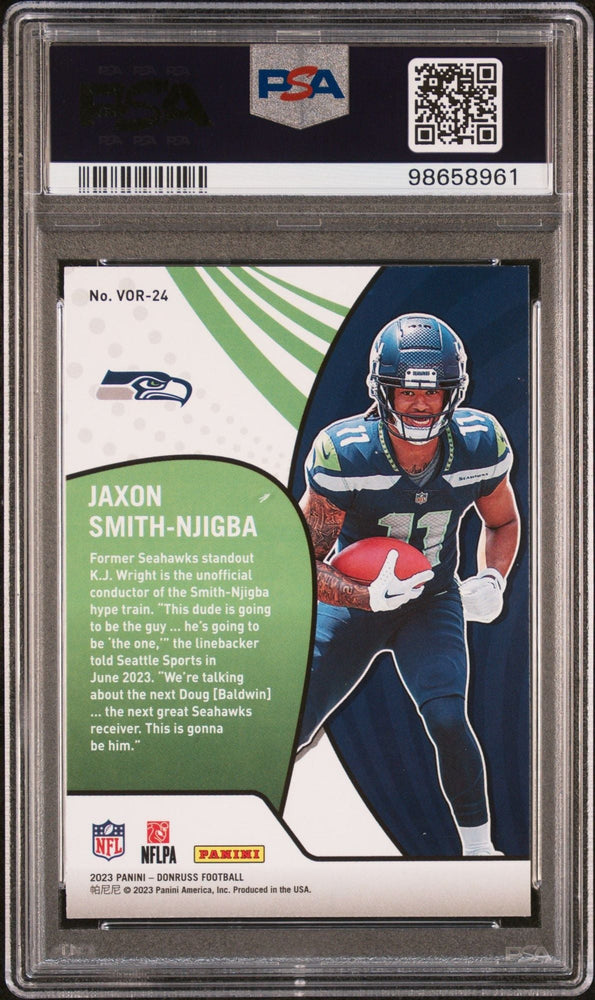 Graded 2023 Panini Donruss Jaxon Smith Njigba #VOR24 Vortex Rookie RC Football Card PSA 10 Gem Mint (ONLINE ORDER ONLY)