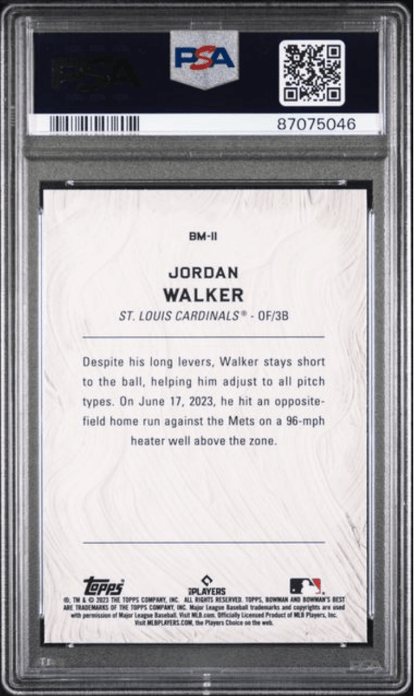 Graded 2023 Topps Bowmans Best Jordan Walker #BM11 Masterpieces Rookie RC Baseball Card PSA 10 Gem Mint (ONLINE ORDER ONLY)