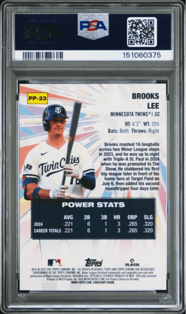 Graded 2025 Topps Chrome Logofractor Edition Brooks Lee #PP22 Power Players Gold Refractor /50 Rookie RC Baseball Card PSA 10 Gem Mint (ONLINE ORDER ONLY)