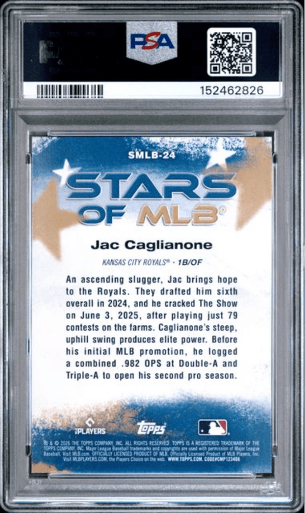 Graded 2026 Topps Jac Caglianone #24 Stars of MLB Rookie RC Baseball Card PSA 10 Gem Mint (ONLINE ORDER ONLY)