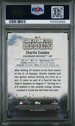 Graded 2025 Topps Bowman Charlie Condon #GL7 Greatness Loading Green Refractor /99 Rookie RC Baseball Card PSA 10 Gem Mint (ONLINE ORDER ONLY)
