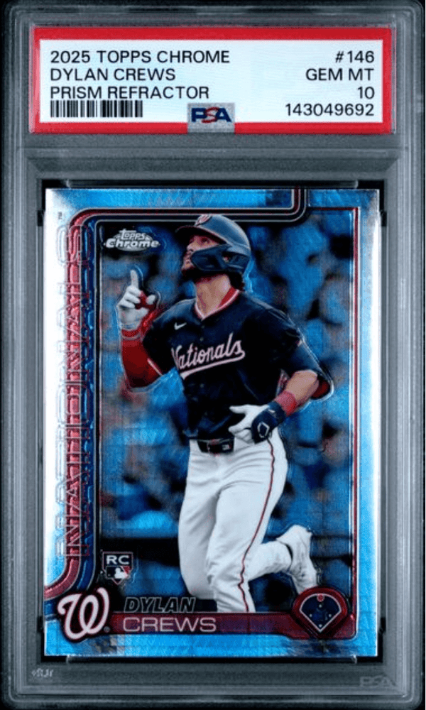 Graded 2025 Topps Chrome Dylan Crews #146 Prism Refractor Rookie RC Baseball Card PSA 10 Gem Mint (ONLINE ORDER ONLY)