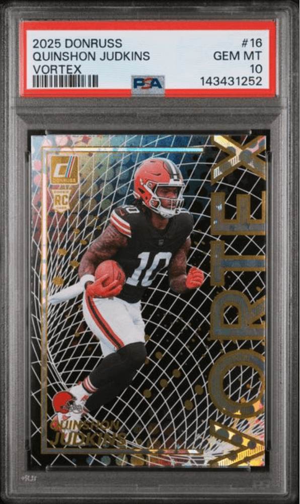 Graded 2025 Panini Donruss Quinshon Judkins #16 Vortex Rookie RC Football Card PSA 10 Gem Mint (ONLINE ORDER ONLY)