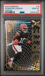Graded 2025 Panini Donruss Quinshon Judkins #16 Vortex Rookie RC Football Card PSA 10 Gem Mint (ONLINE ORDER ONLY)